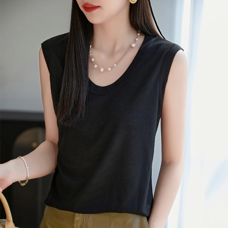 

Summer New U-Neck Suspender Vest Female Lyocell With Sleeveless Thin Knitted Bottoming Shirt