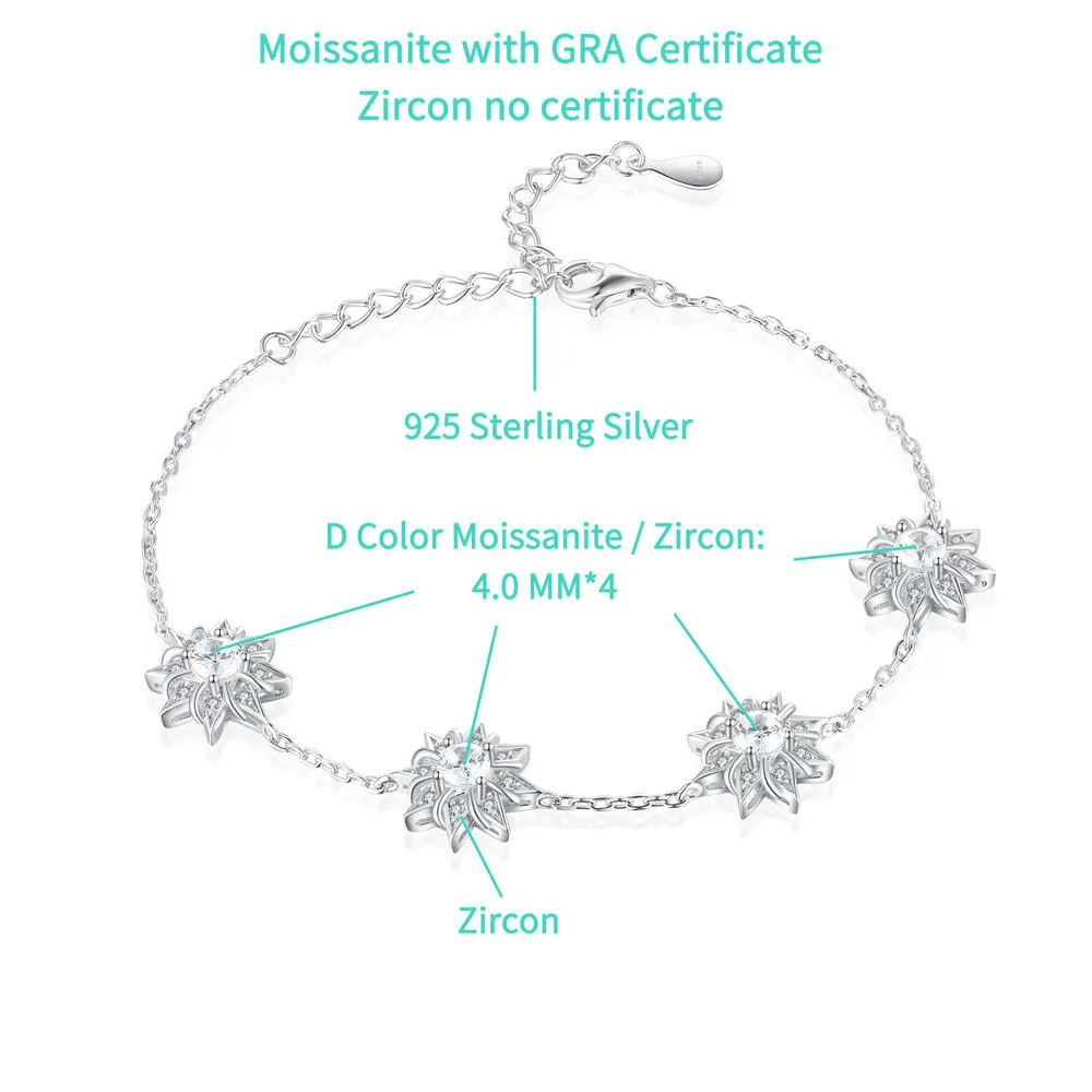 JH 1.2 قيراط 925 فضة مويسانيتي عباد الشمس سوار للنساء الزركون D VVS1 الفاخرة غرامة مجوهرات مختبر سوار من الأحجار الكريمة #6