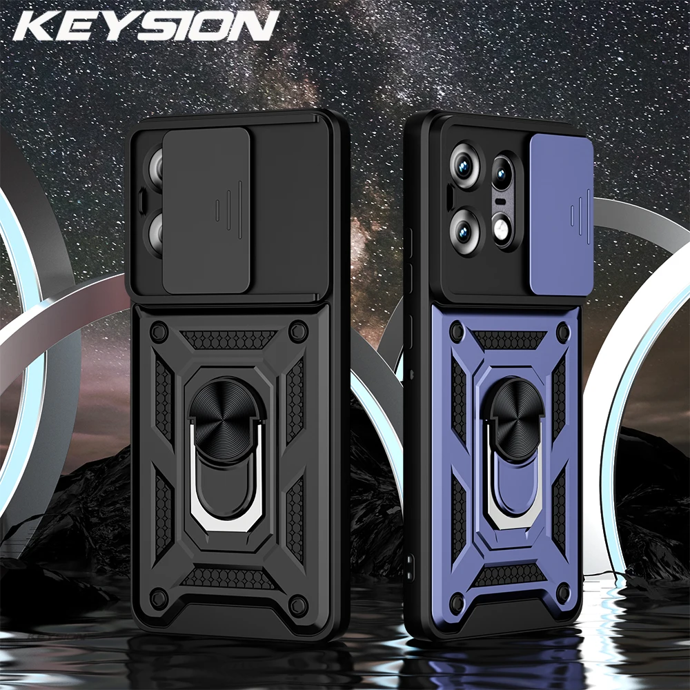 KEYSION Shockproof Armor Case for Motorola Edge 50 Pro 5G Slide Camera Protection Ring Stand Phone Cover for MOTO Edge 50 Pro 5G