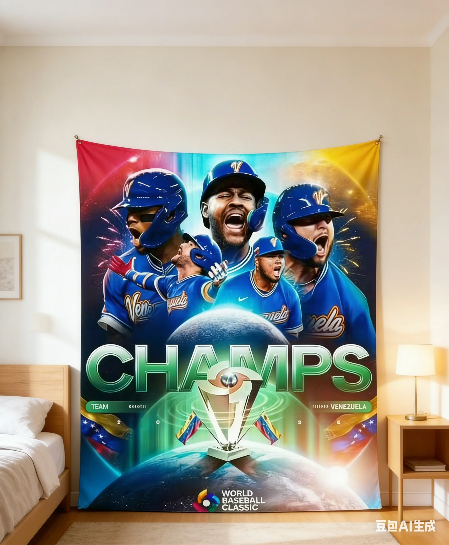 1pc Venezuela Baseball Champs Tapestry, Polyester 2D Flat Wall Hanging, Baseball Fan Decor for Bedroom Living Room, Sports Gift