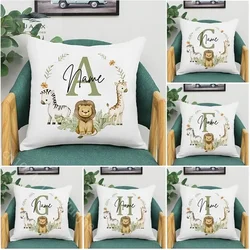 Animal with Name Pillow Case Personalized Pillows Cover Bedroom Kids Wild Party Decoration Pillowcase Birthday Children Gift