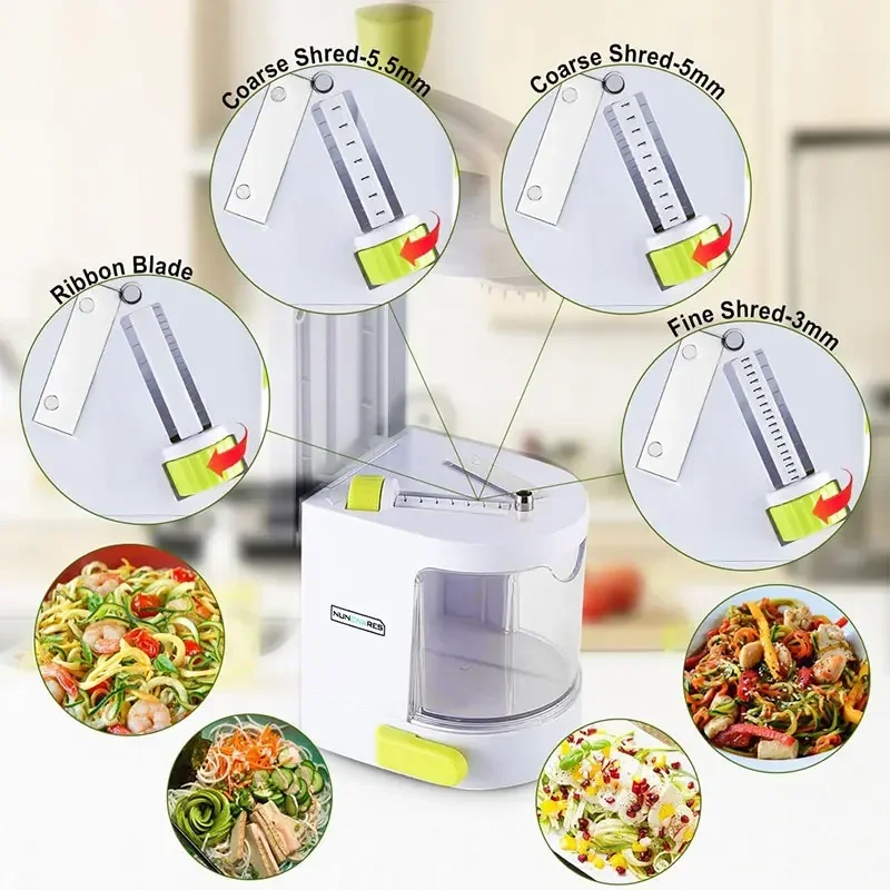 Vegetable Spiralizer 4-IN-1 Rotating Blade Veggie Spiralizer Zucchini Noodle Maker with Suction Cup Vegetable Cutter Slicer