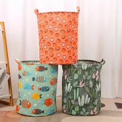 Print Foldable Laundry Basket Portable Storage Bucket Home Cotton Linen Fabric Waterproof Kid Dirty Clothes Toy Storage Basket