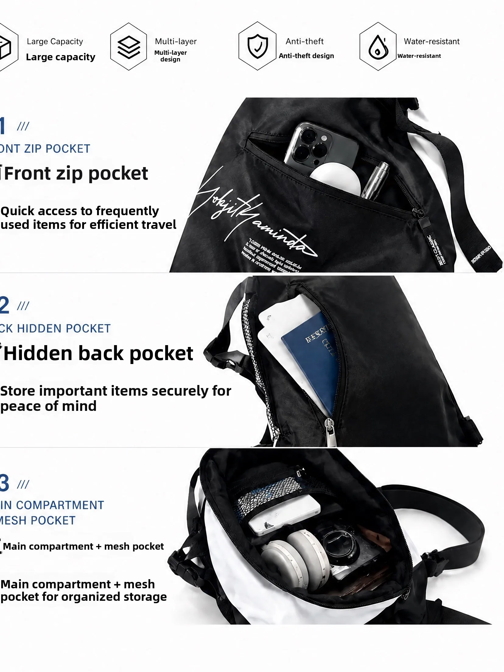 YONAIGA Original Design Archery Bag Unisex Large Capacity Workwear Style Single Shoulder Crossbody Bag for Men And Women