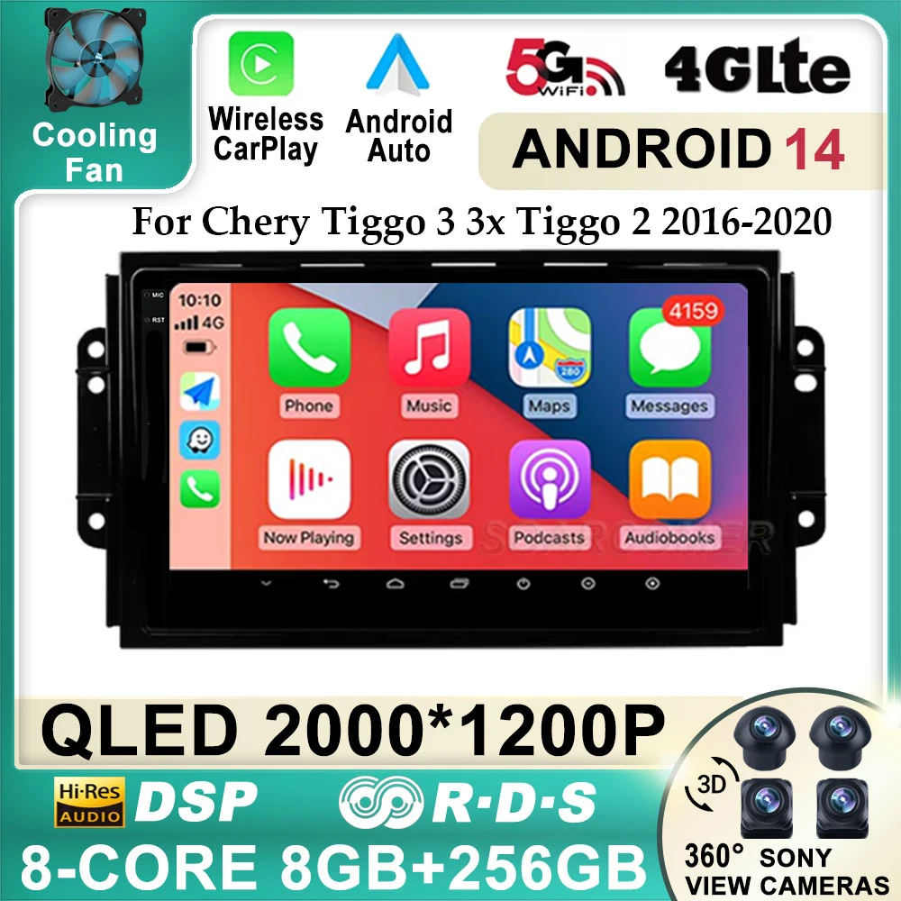 

4G+WIFI Android 14 For Chery Tiggo 3 3X Tiggo 2 Car Radio Multimedia Video Player Carplay GPS Navigation Stereo Autoradio NO DVD