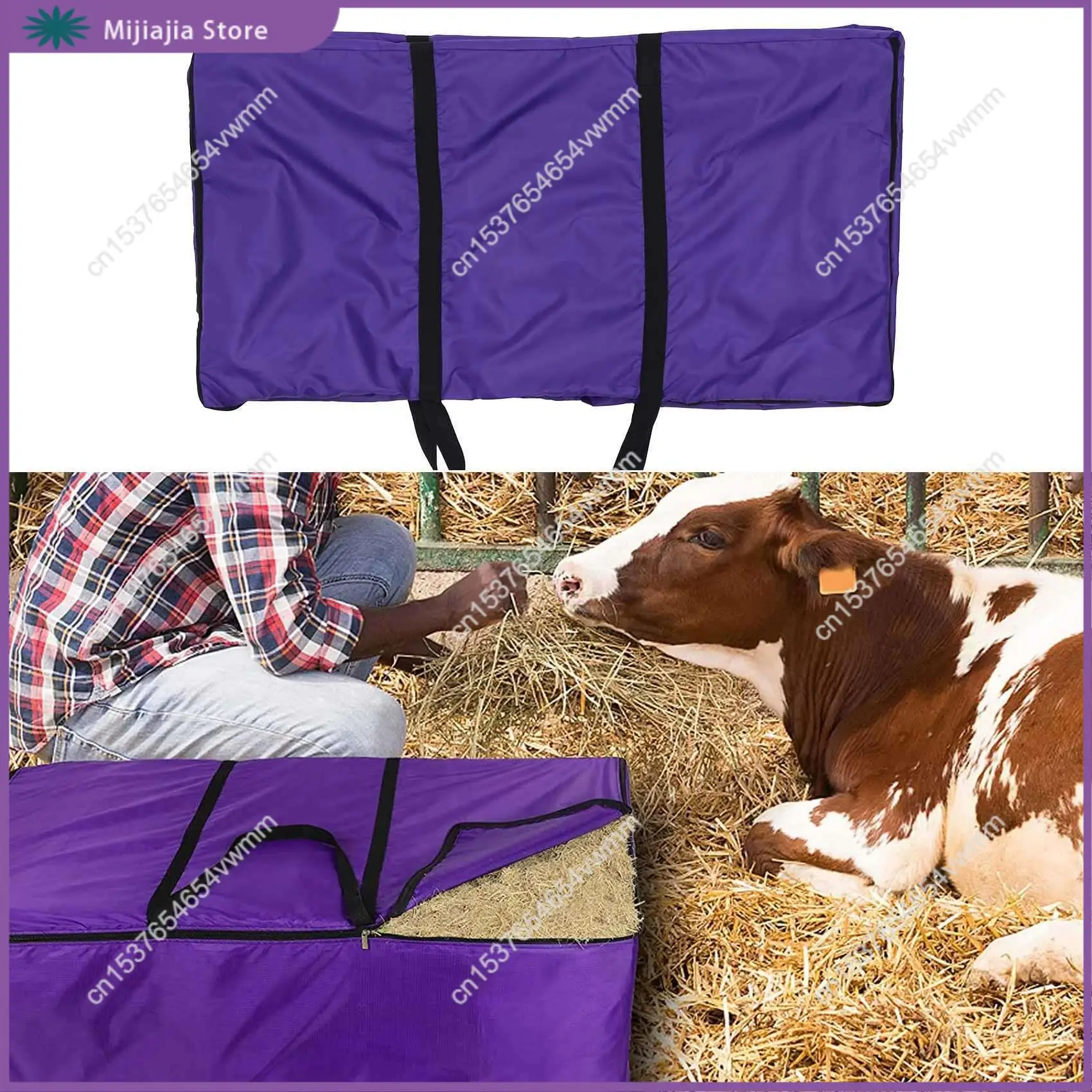 乾草ベール収納バッグ、特大トート乾草ベールキャリーバッグ、折りたたみ式携帯馬と家畜用乾草ベールバッグ（ジッパー付き防水）