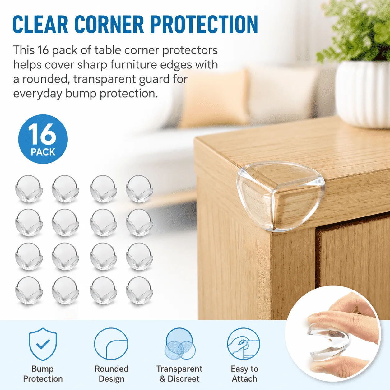 16 Pack Transparent Adhesive Corner Guards, Flexible Table and Furniture Corner Protectors for Home Surfaces