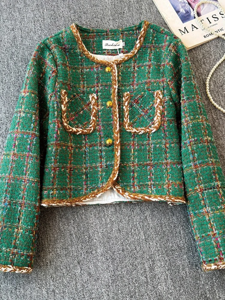 Tweed short jacket popular top for spring autumn 2025 new style small fragrance ladies plaid high-end temperament coat