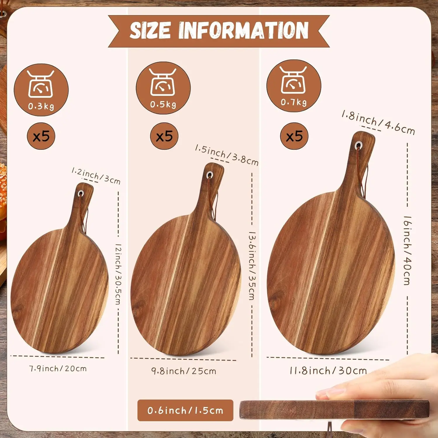 Wood Cutting Board with Handle Thick Round Charcuterie Boards Cutting Boards Bulk Chopping Boards Paddle Cutting Board