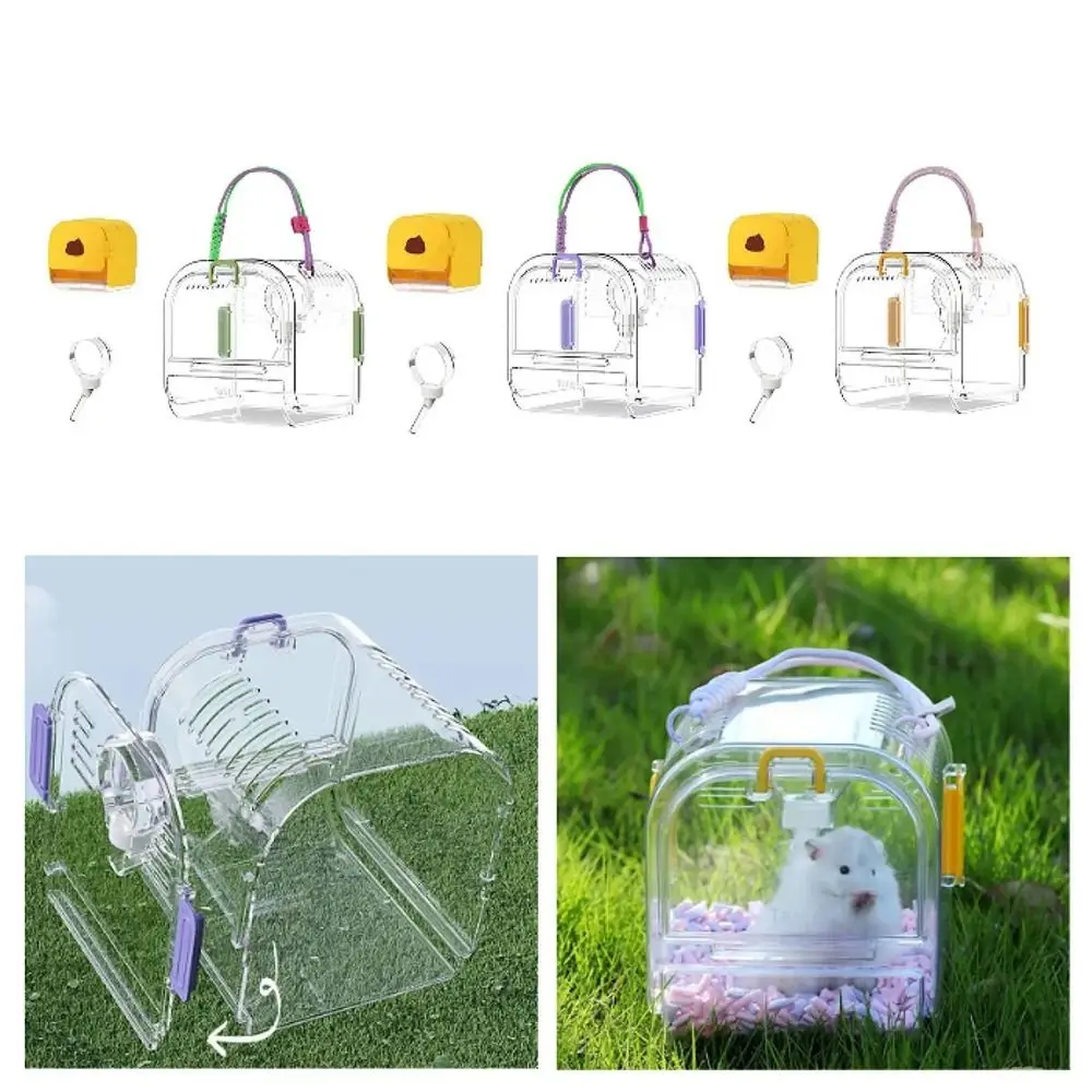 Jaula de salida portátil para mascotas, funda de transporte desmontable y transpirable para animales pequeños, mango cómodo con cubierta de jaula, caja para hámster al aire libre