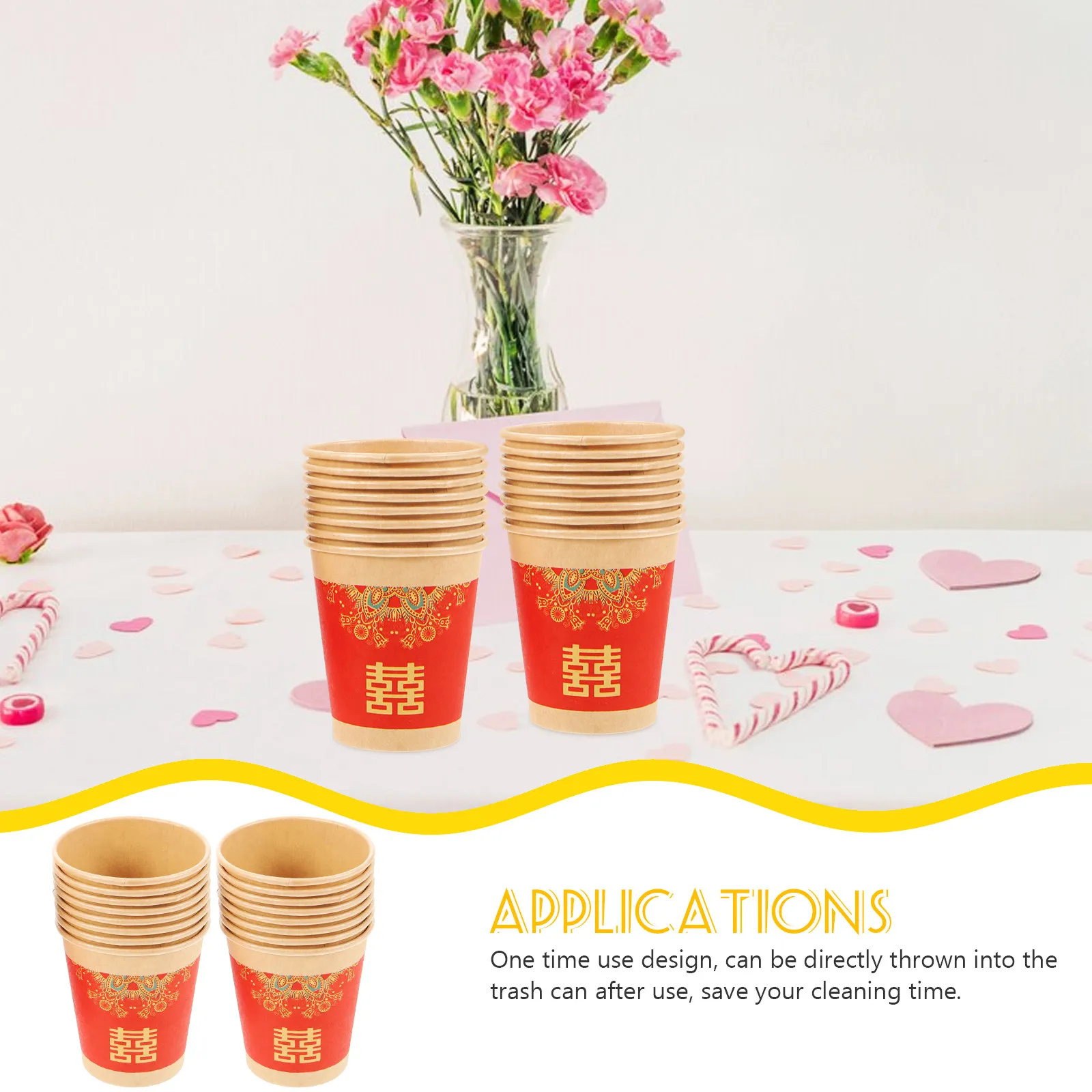 50Pcs Wedding Paper Cups One Time Use Paper Cups for Festival Banquet Beverage Serving Outdoor Wedding Party Single Time Cup