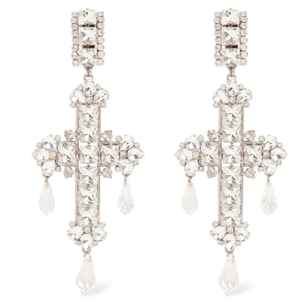 Stonefans Fashion Water Drop Pendant Cross Earrings Jewelry for Women Exaggerated Rhinestone Crystal Dangle Earrings Accessories