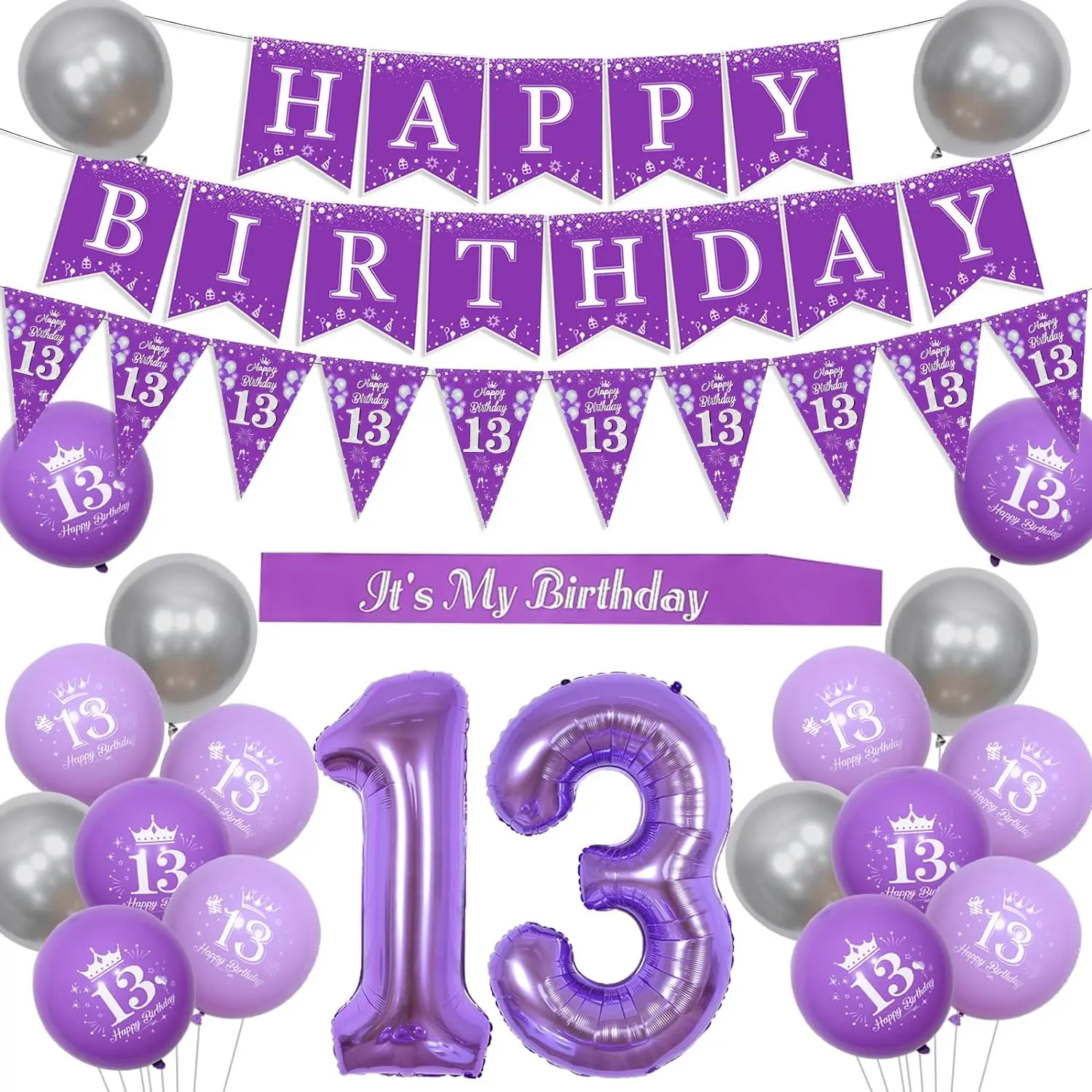 

13th 16th 18th 21th BirthdayDecor Happy Birthday Triangle Garland Banner Number foil Balloons It's My Birthday Sash for Teenager