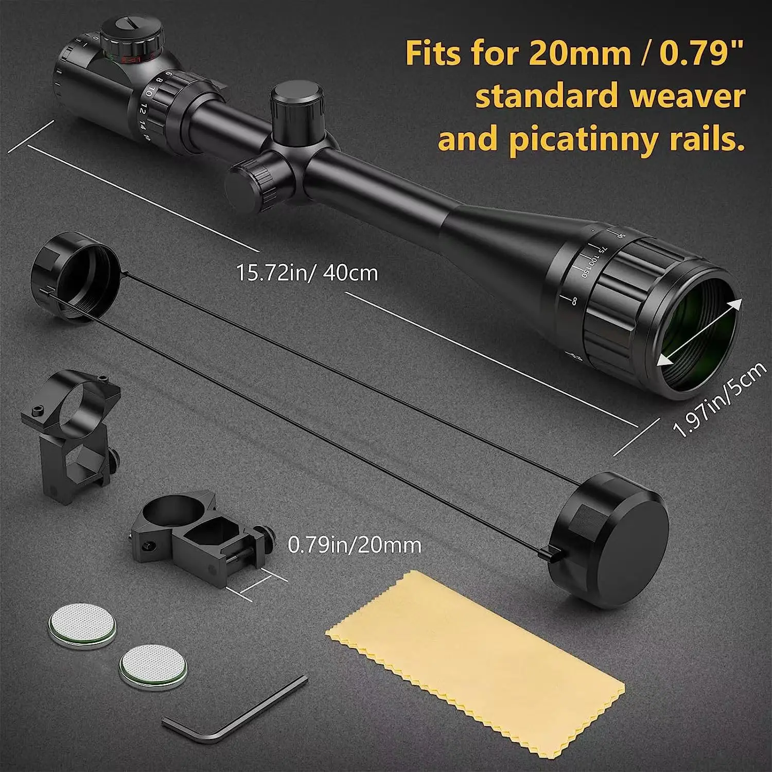 

MidTen Rifle Scope 6-24x50 AOE AO adjustment Green Film Multi-coated Lens Red and Green Illuminated with Free 20MM Mount