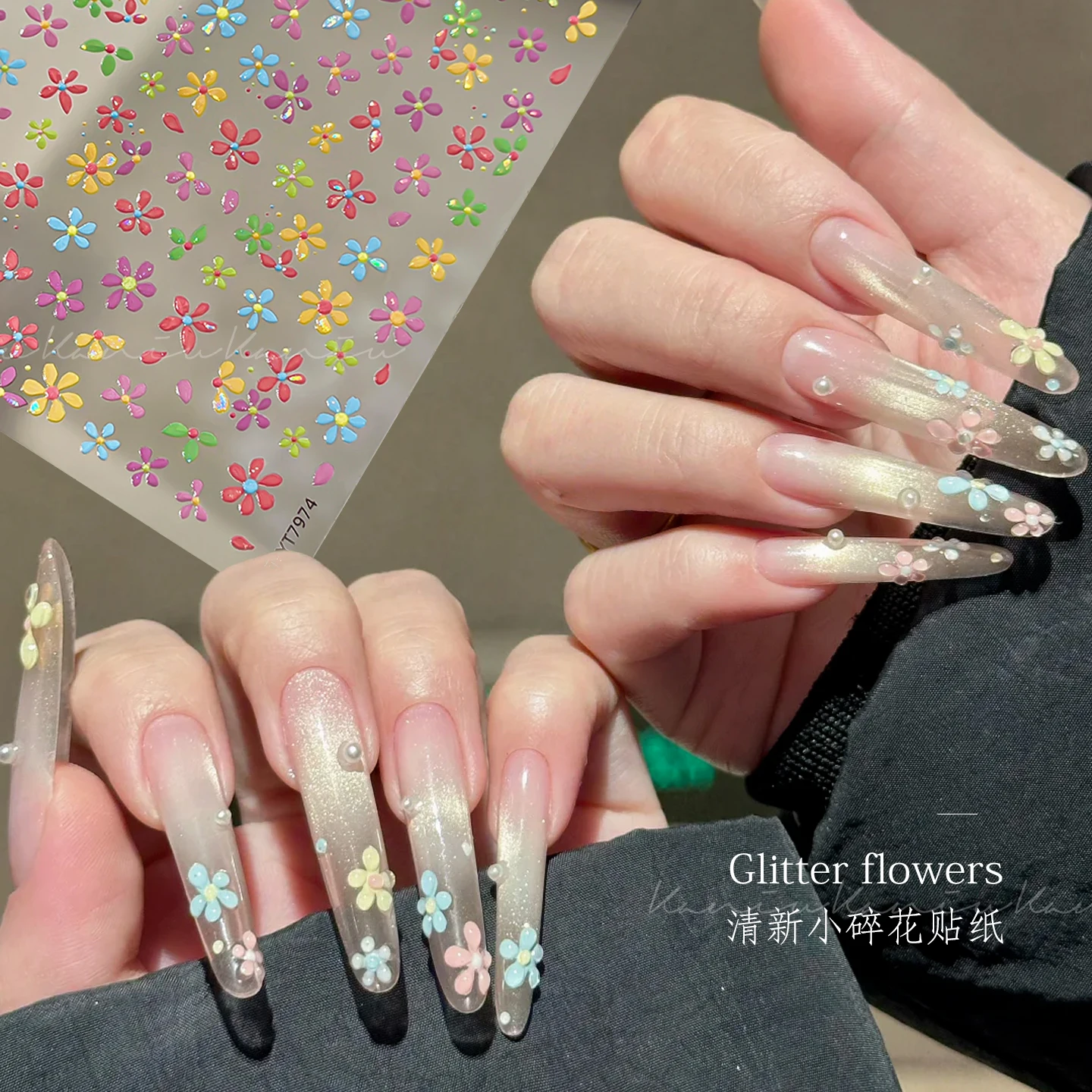 KANIU Pastellfarbene kleine Blumen-Nagelaufkleber, keine Kantenverzahnungen, Bonbonfarbene Blumen-Nagelaufkleber für frische Sommer-Maniküre, täglich süß.