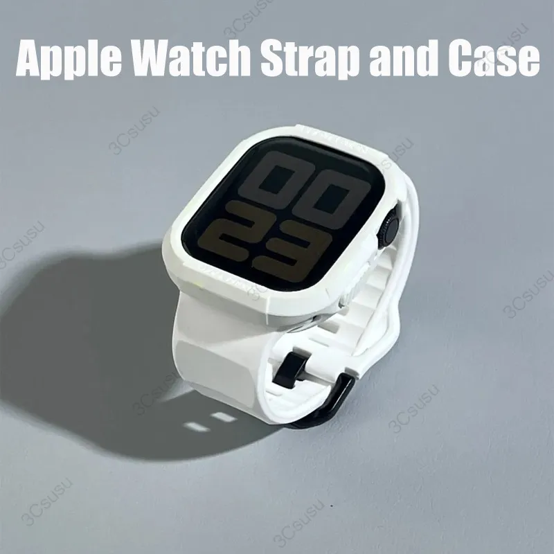 Silicone Case+Strap for Apple Watch Series 10 9 46mm 8 7 for Iwatch Ultra 2 Series 6 5 4 SE Protective Cover Bracelet TPU Case