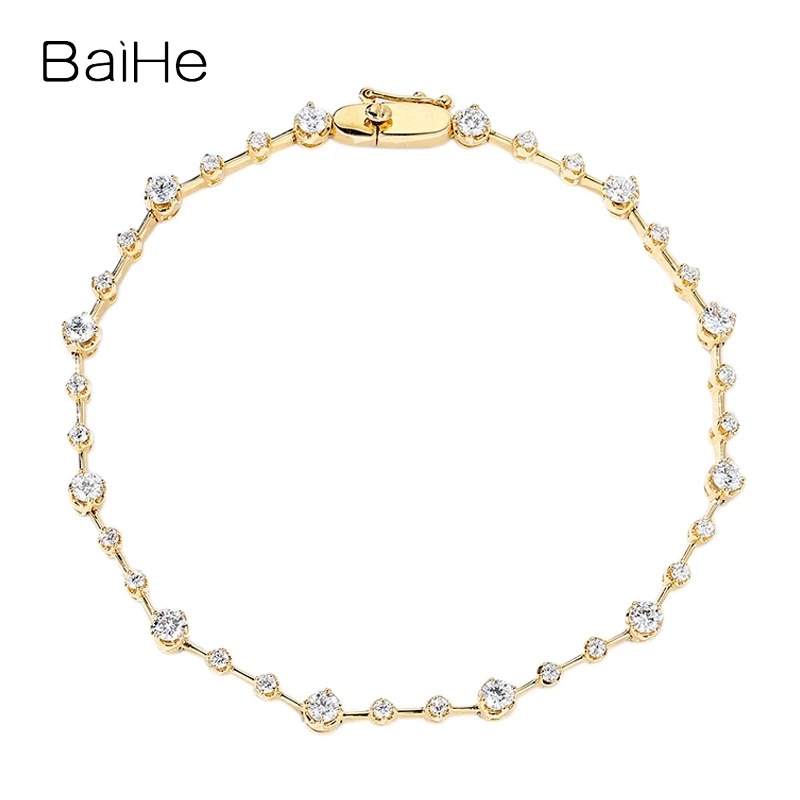 BAIHE Solid 14K Yellow Gold 1CT H/SI Natural Diamond Bracelet Women Wedding Trendy Fine Jewelry Making Armband lu'u-lu'u munduwa