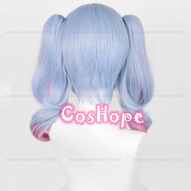 Miku Rabbit Hole คอสเพลย์วิกผม 45 ซม.วิกผมคู่ Ponytails สีฟ้าสีชมพู Gradient วิกผมคอสเพลย์อะนิเมะสังเคราะห์ทนความร้อนวิกผม