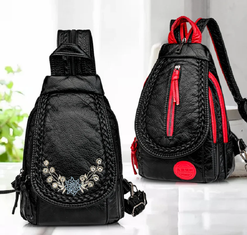 

New Fashion High Quality Soft Leather Small Backpacks Women's Multi-function Large Capacity Shoulder Bags Crossbody Chest Bag