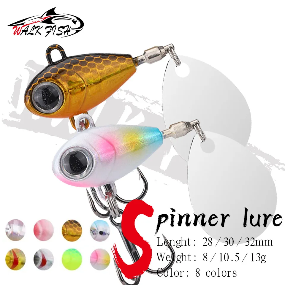 WALK FISH 8g 10.5g 13g Spinner Bait Sinking Metal Jig VIB Chatterbait Rotating Tail Vatalion Lure Fishing Bass Spoon Wobblers