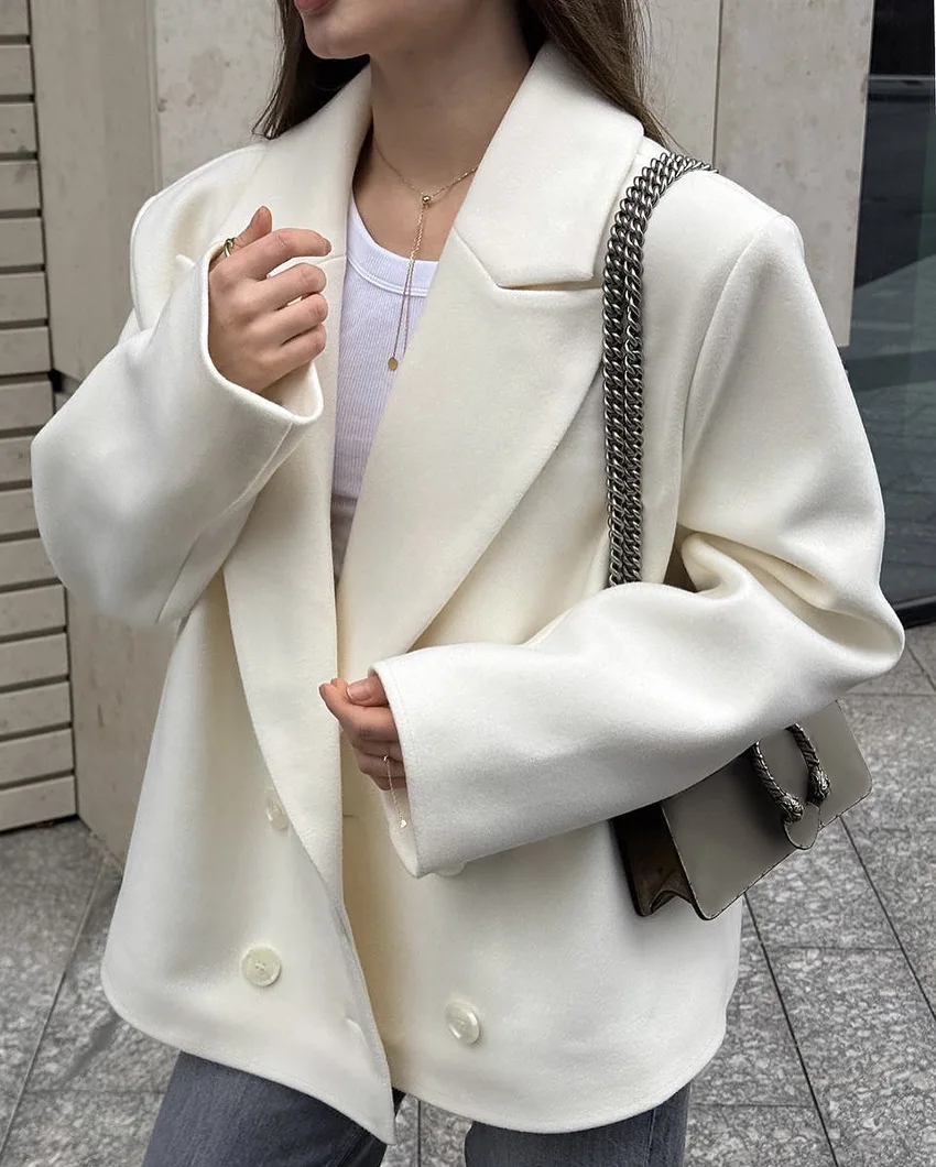 

New Autumn Winter Women's Coats Fashionable Loose Commuting Style Autumn Winter Clothe Double-breasted Splicing Lapel Small Suit