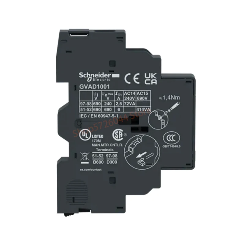 GVAD1001 TeSys Deca GV2/GV3 instantaneous auxiliary contacts and fault signal contacts, side mounted, with 1 N/O (fault) + 1 N/C
