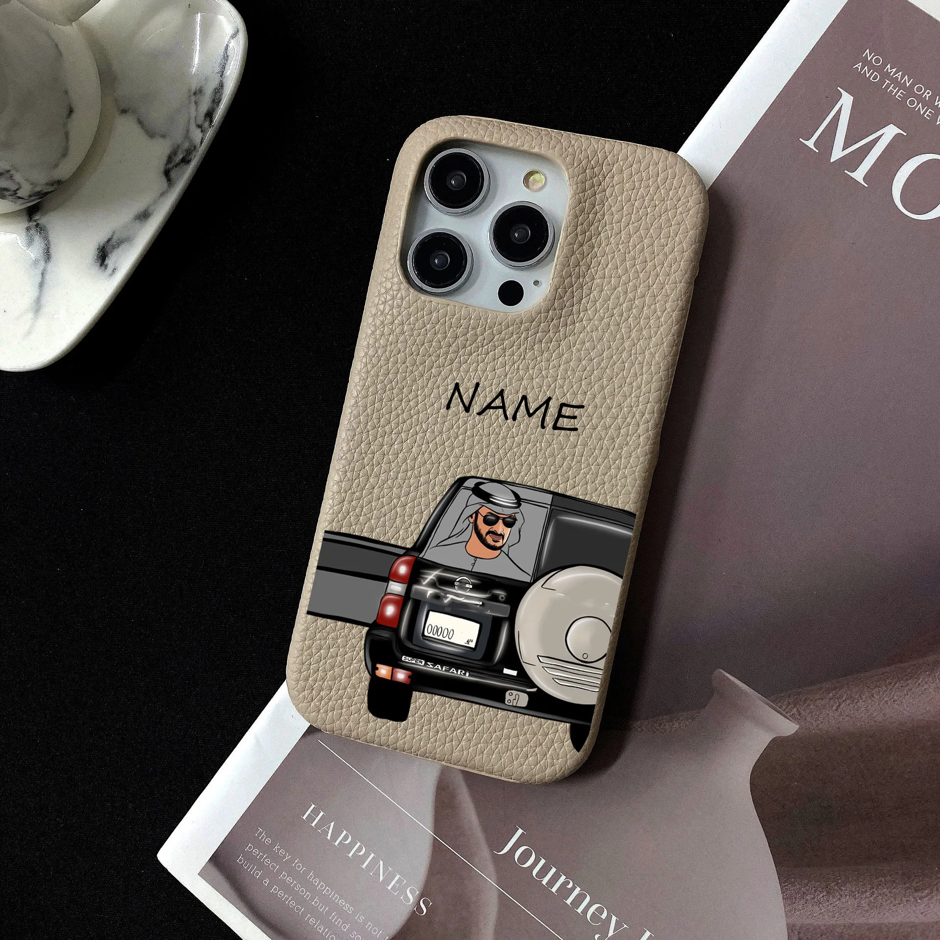 

Dubai Illustration Pebble Grain Leather Case for iphone 11 12 14 13 15 16Pro Max XS Max XR 16 Plus Covers Moon & Stars