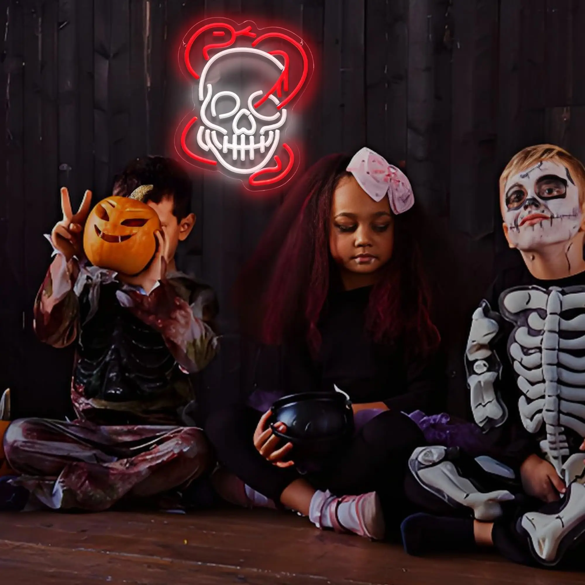 Halloween Skull and Snake Neon Sign Dimmable LED Light Wall Decor for Game Room Men's Study Room Party Gift for Kids