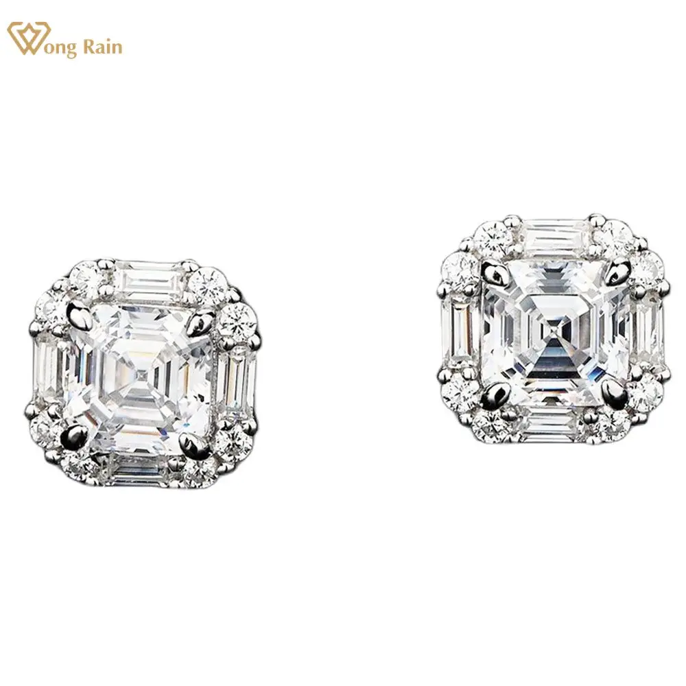 

Wong Rain 925 Sterling Silver Asscher Cut Created Moissanite Ruby Gemstone Wedding Simple Ear Studs Earrings Fine Jewelry Gift