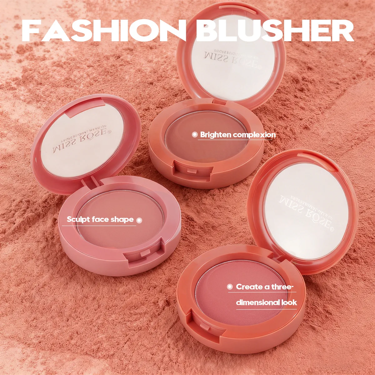 MISS ROSE Round Matte Blush Palette Smudge Proof Long Lasting Color Retention Daily Portable Facial Beauty Makeup Cosmetics Tray