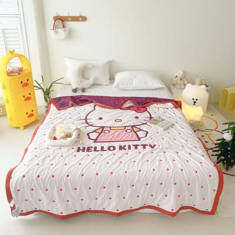 

Sanrio Hello Kitty Anime Kawaii Sanrio Cotton Quilt Cute Kuromi Cinnamoroll Cartoon Blanket Comforter Core Gifts for Girls