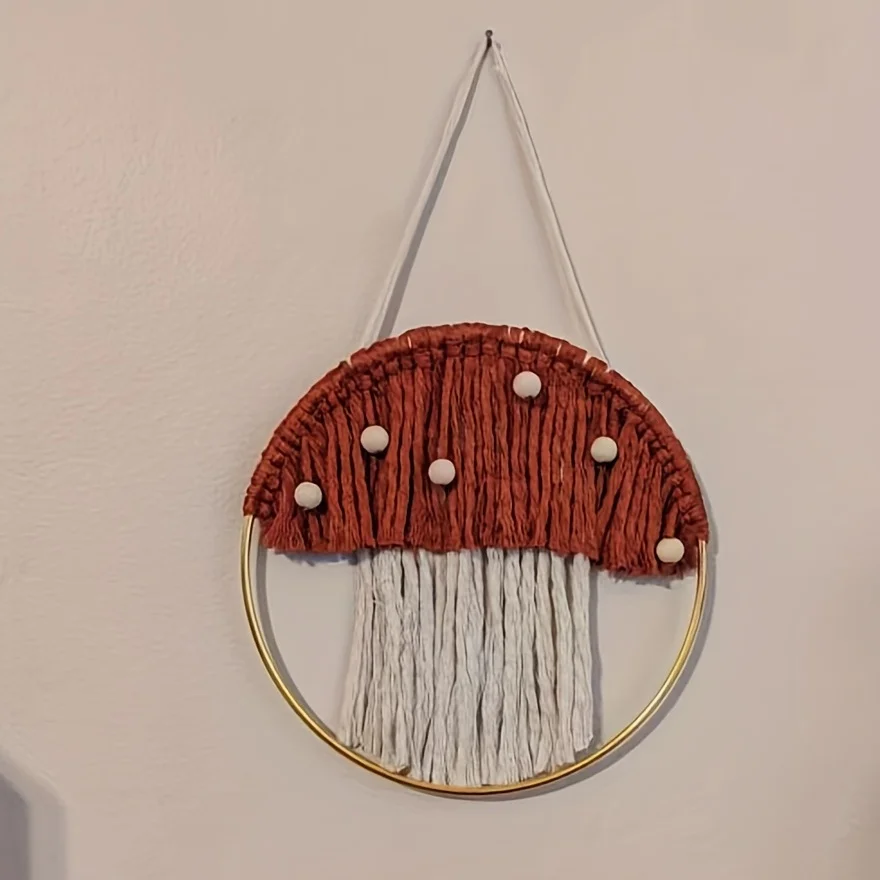 1pc Mushroom Circular Tapestry Wall Decor Home Design Macrame Wall Art Decor Home Decoration Modern Macrame Wall Hanging Tapestr