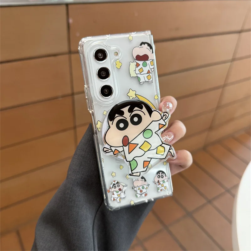 Cute moon Star Crayon Shin-chan Folding Magsafe Wireless Charge Case For Samsung ZFold 3 4 5 6 7 ZFold7 Cartoon Magnetic Holder