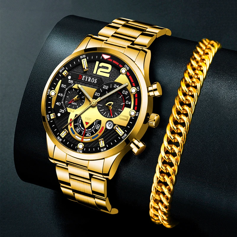 

Luxury Mens Watches Male Gold Bracelet Stainless Steel Quartz Calendar Watch For Men Business Luminous Clock relogio masculino