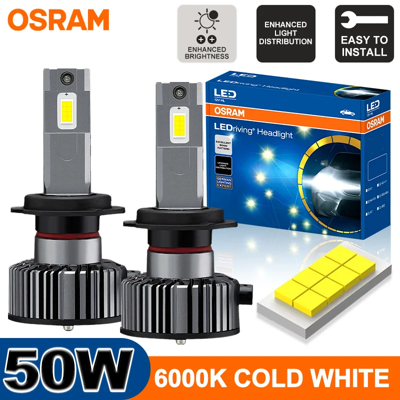 Lâmpada de Farol de Carro OSRAM 100W H4 H7 H11 LED, 9012 H8 9005 9006 HB3 HB4 HIR2, Lâmpada de Neblina de Alta Potência com 16 Chips CSP 6000K Turbo