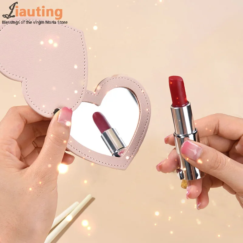 Portable Heart Shape Mirror Sliding Cover Make-Up Mirror Pocket Mirror Sliding Cover Handheld Mini Pocket Mirror Makeup Mirror