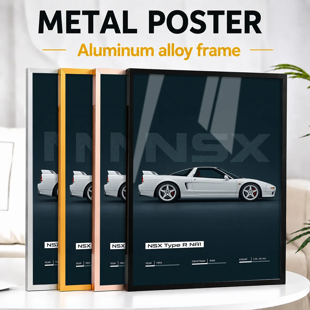 Japanese NSX Type R NA1 Championship White Sports Car Framed Metal Poster Personalized Garage Legacy Wall Art For Home Office