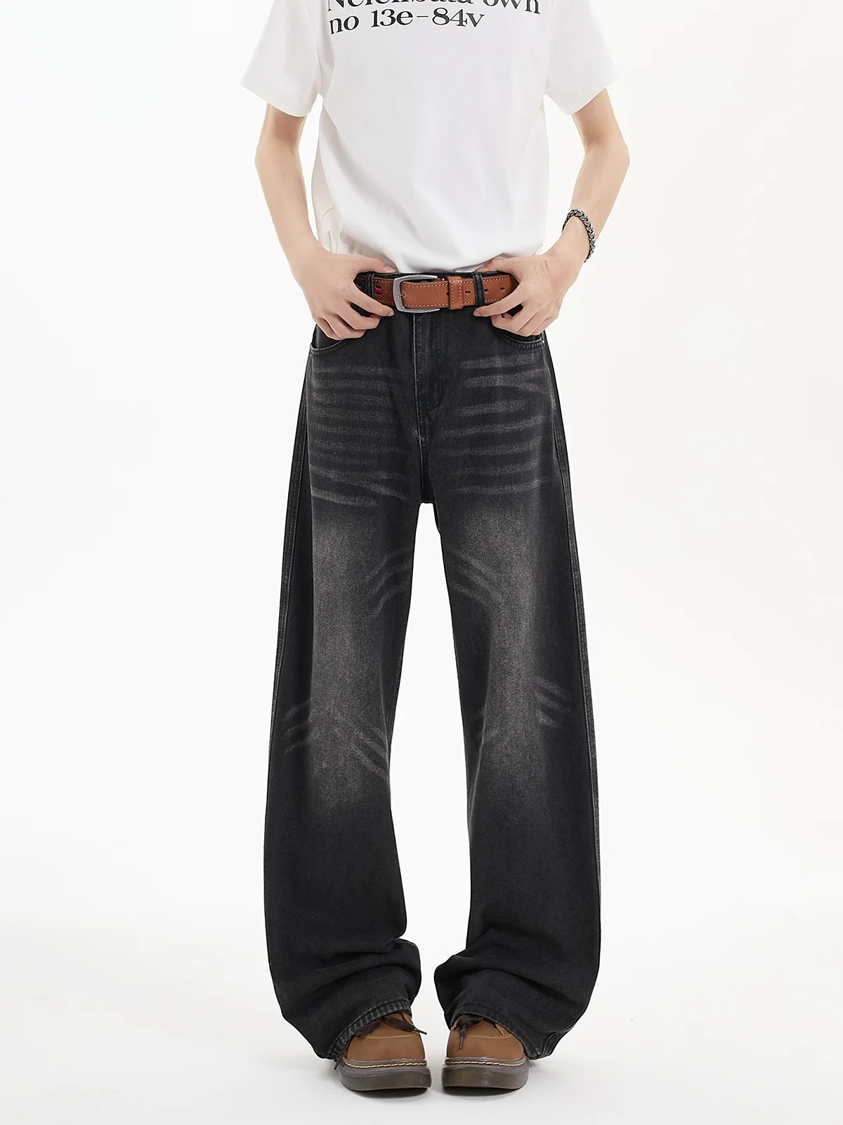 

Мужские джинсы Waed Bla, прямые брюки в американском стиле ретро, свободные драпированные модные длинные брюки для подростков, полиэфирное волокно