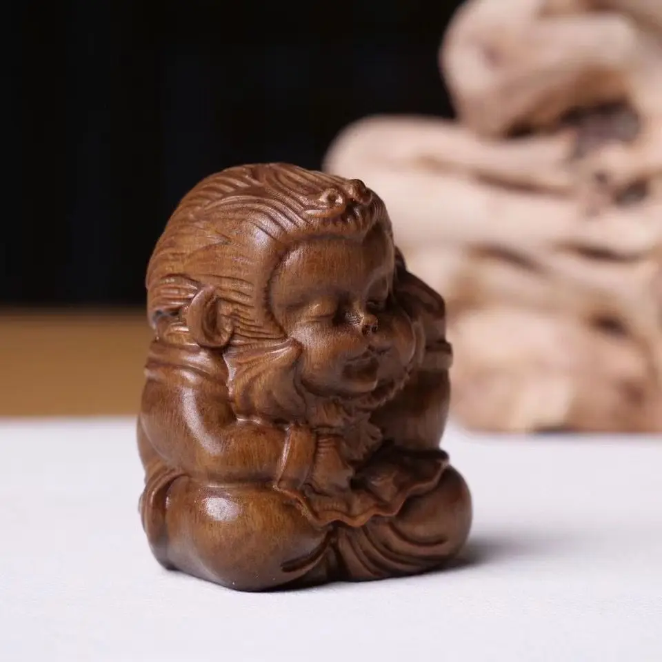 Hand Carved Wood meditate monkey Sun Wukong Statue Figurine Desktop Ornaments Home Decoration Crafts Tea Pet Decor