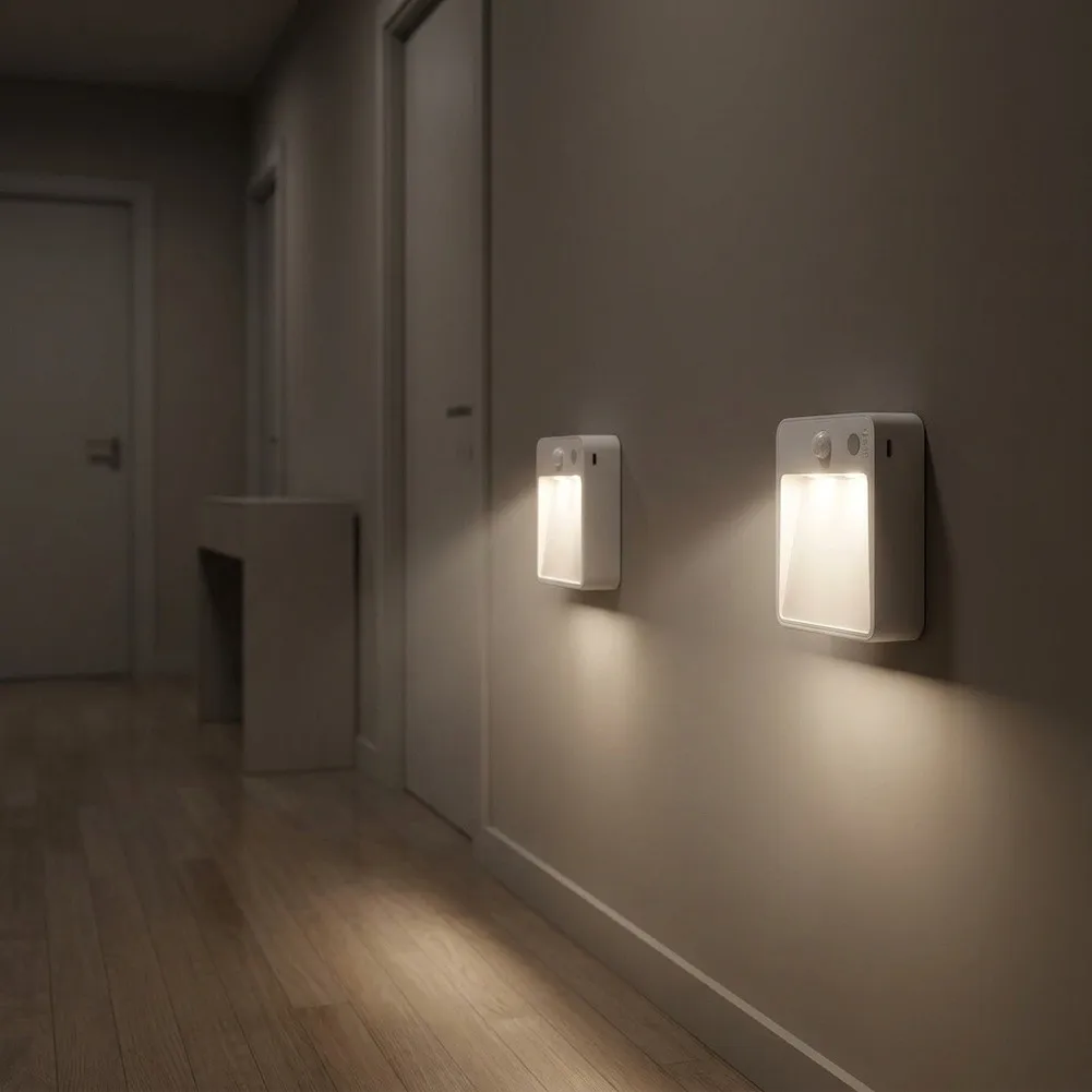 2Pcs Motion Sensor LED Night Light For Hallway Stairs Stairwell, Automatic Infrared Wall Lamp For Corridor