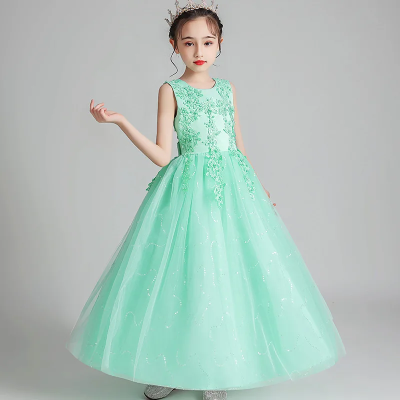 Chrismtmas Holiday Elegant Princess Wedding Flower Girls Dress Ball Gown Party Host Tulle Kids Girls Summer Girl Dress 3-15Y