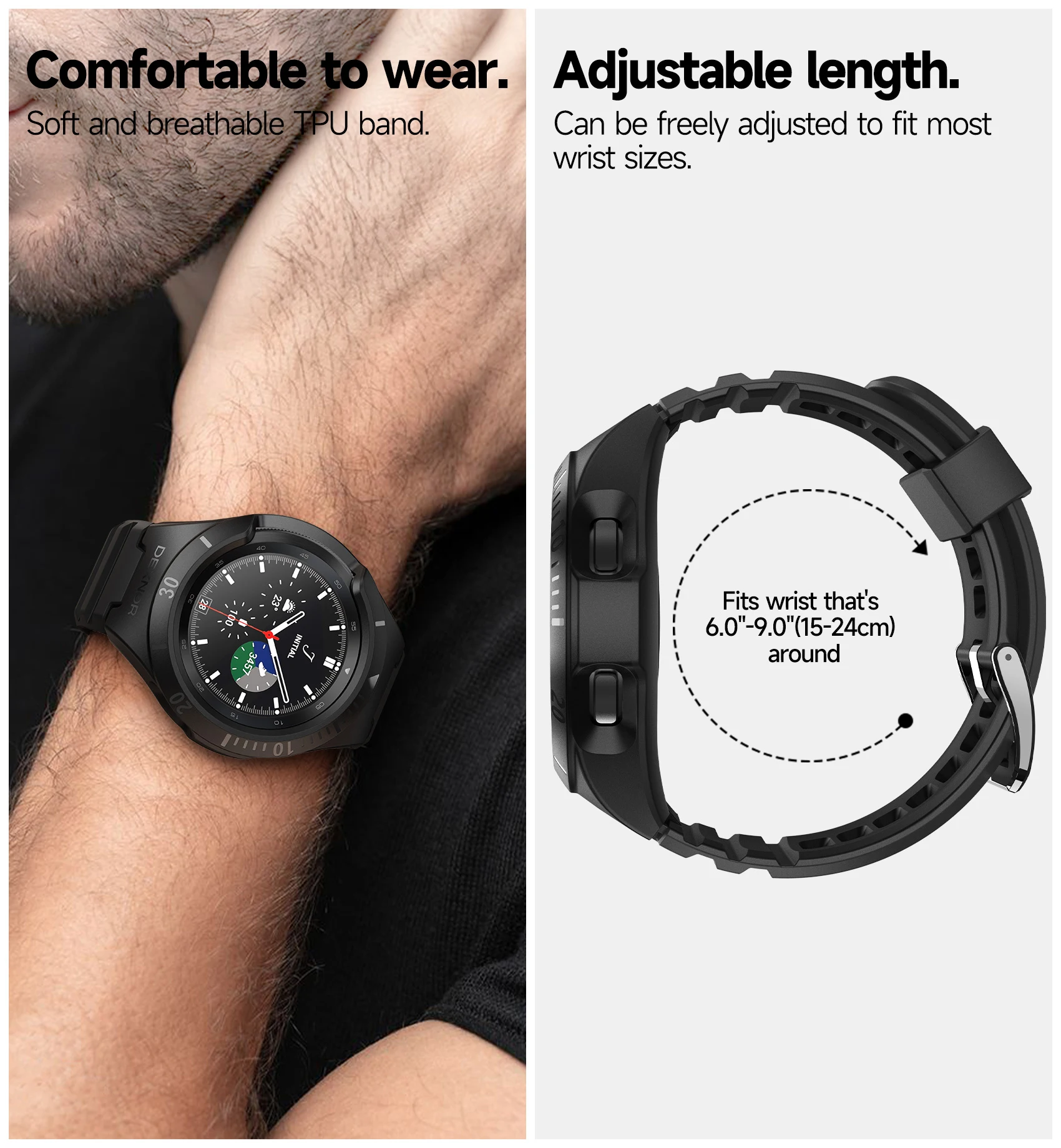 Dexnor Sports Case For Samsung Galaxy Watch 4 Classic 46mm Adjustable Watch Band Rugged Grade Shockproof uni-body design Cover