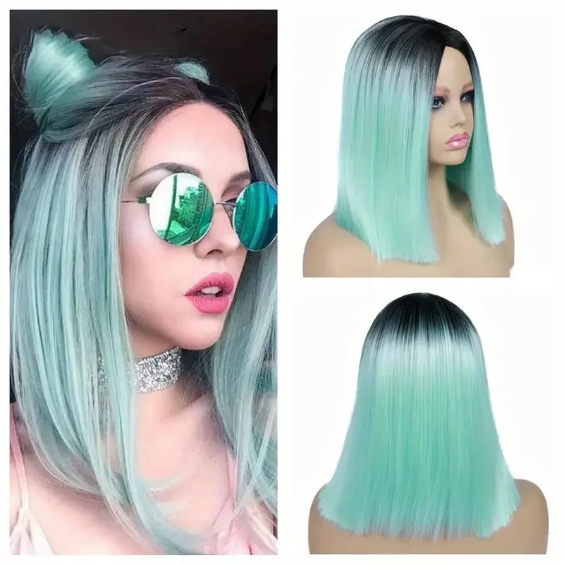 

color medium point gradual change shoulder length hair dyeing chemical fiber straight hair one size fits all wig