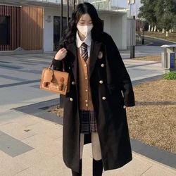 Japanese Women Coats Mid-length Preppy Style Cotton Thickened Woolen JK Coat Autumn and Winter Office Lady Casual Outwear Female