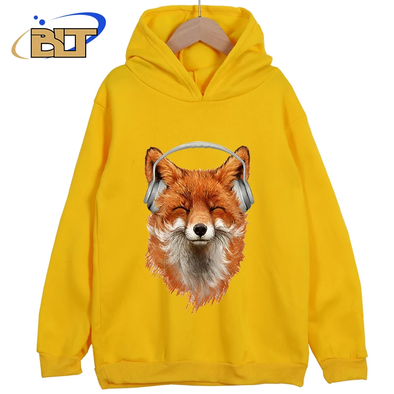 Smiling Musical Fox Printed Kidswear Classic Sportswear New Hoodies for Kids Suitable for Boys and Girls