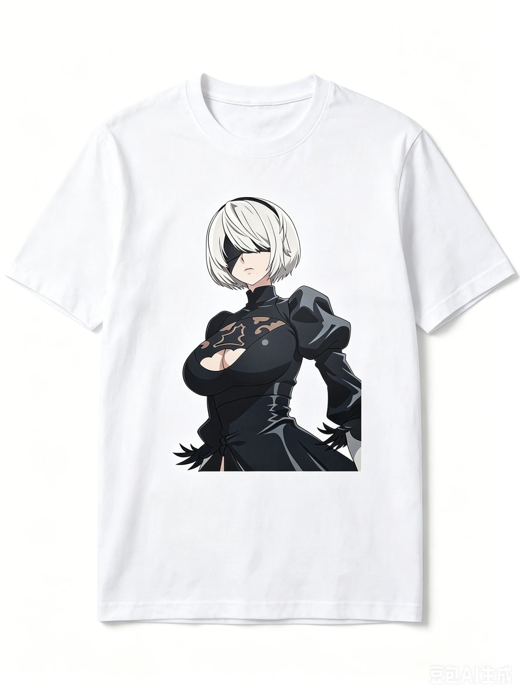 2B NieR Automata Elegant Pose Anime Cutout Graphic Crew Neck Short Sleeve Comfortable Women And Men T-Shirt
