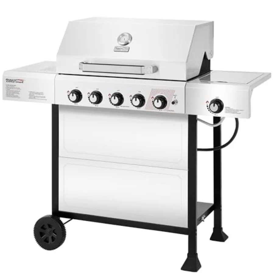 

5-Burner BBQ Liquid Propane Gas Grill with Side Burner Stainless Steel 61 000 BTU Output for Patio Garden Picnic Backyard Cooki