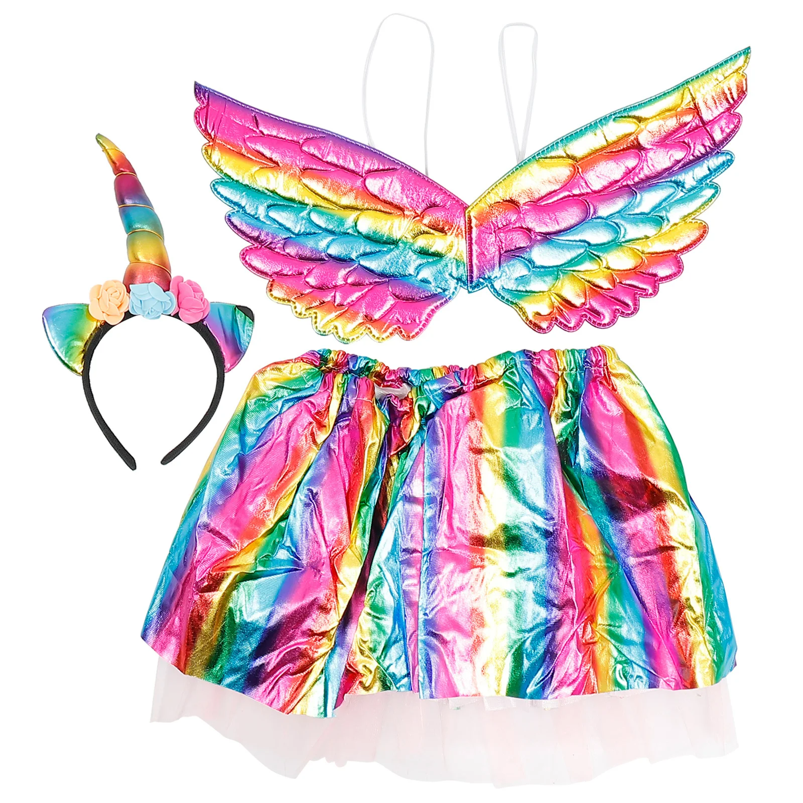 3 pièces enfants licorne bandeau Tulle jupe ensemble argent princesse robe Costume pour fête scène Performance danse enfants licorne bandeau