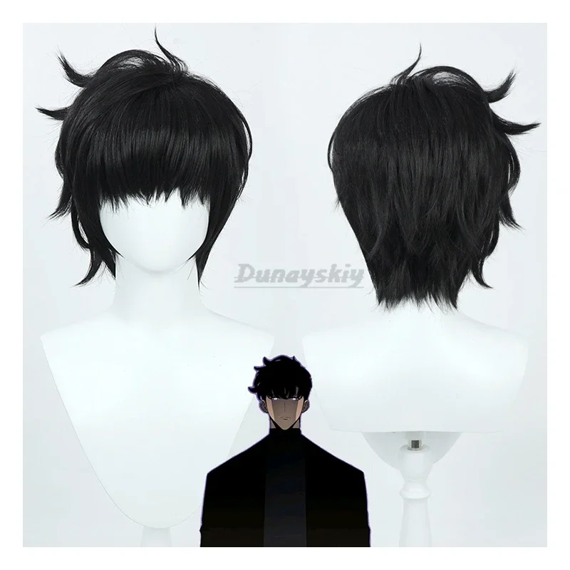 CosplayAnime nivelado Sung Jinwoo Cosplay peluca Anime Solo disfraz peluca Sung Jinwoo Cosplay peluca corta negra juego de rol Sung Jinwo