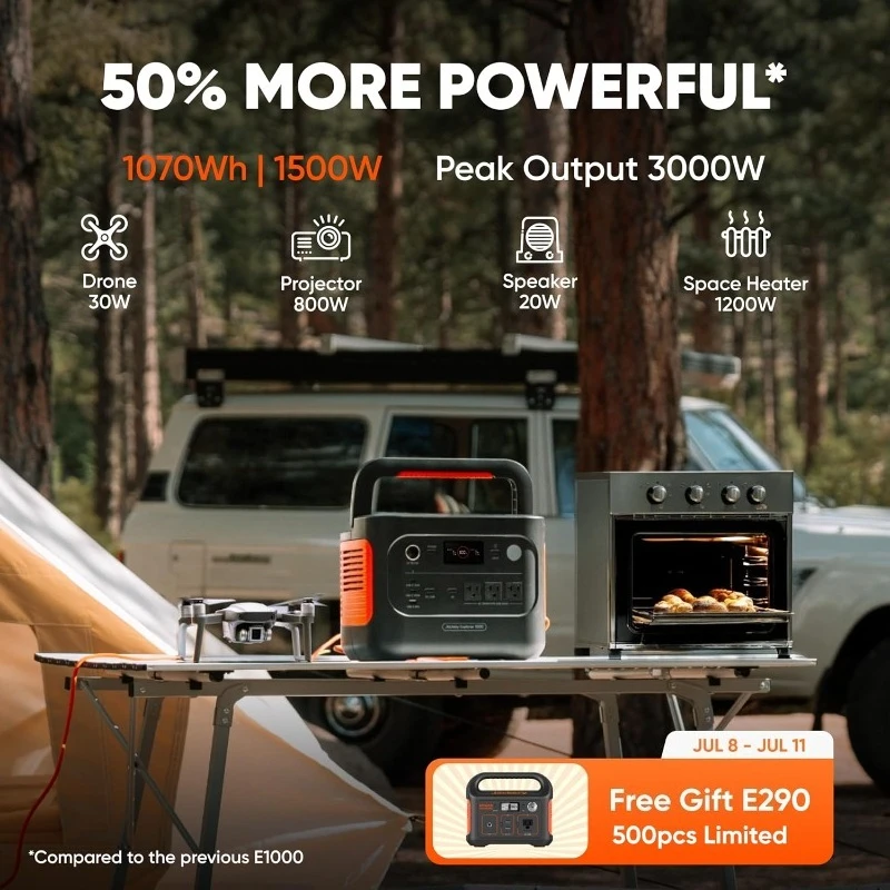 محطة طاقة محمولة 1000 فولت 2، بطارية LiFePO4 بقدرة 1070 وات في الساعة، مخرج USB-C بقدرة 1500 وات تيار متردد/100 وات، شحن سريع لمدة ساعة، مولد طاقة شمسية